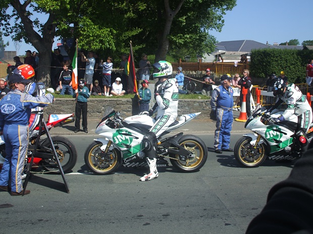 Conor Cummins prepares for the Supersport Race at the Centenary TT